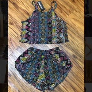 Boohoo multicolor tribal print tank and short set
